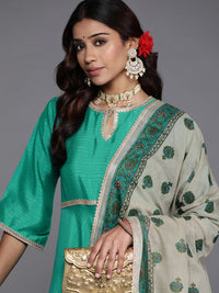 Libas Women Green Gotta Patti Kurta with Palazzos & With Dupatta