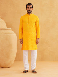 SOJANYA Embroidered Mandarin Collar Long Sleeves Straight Kurta