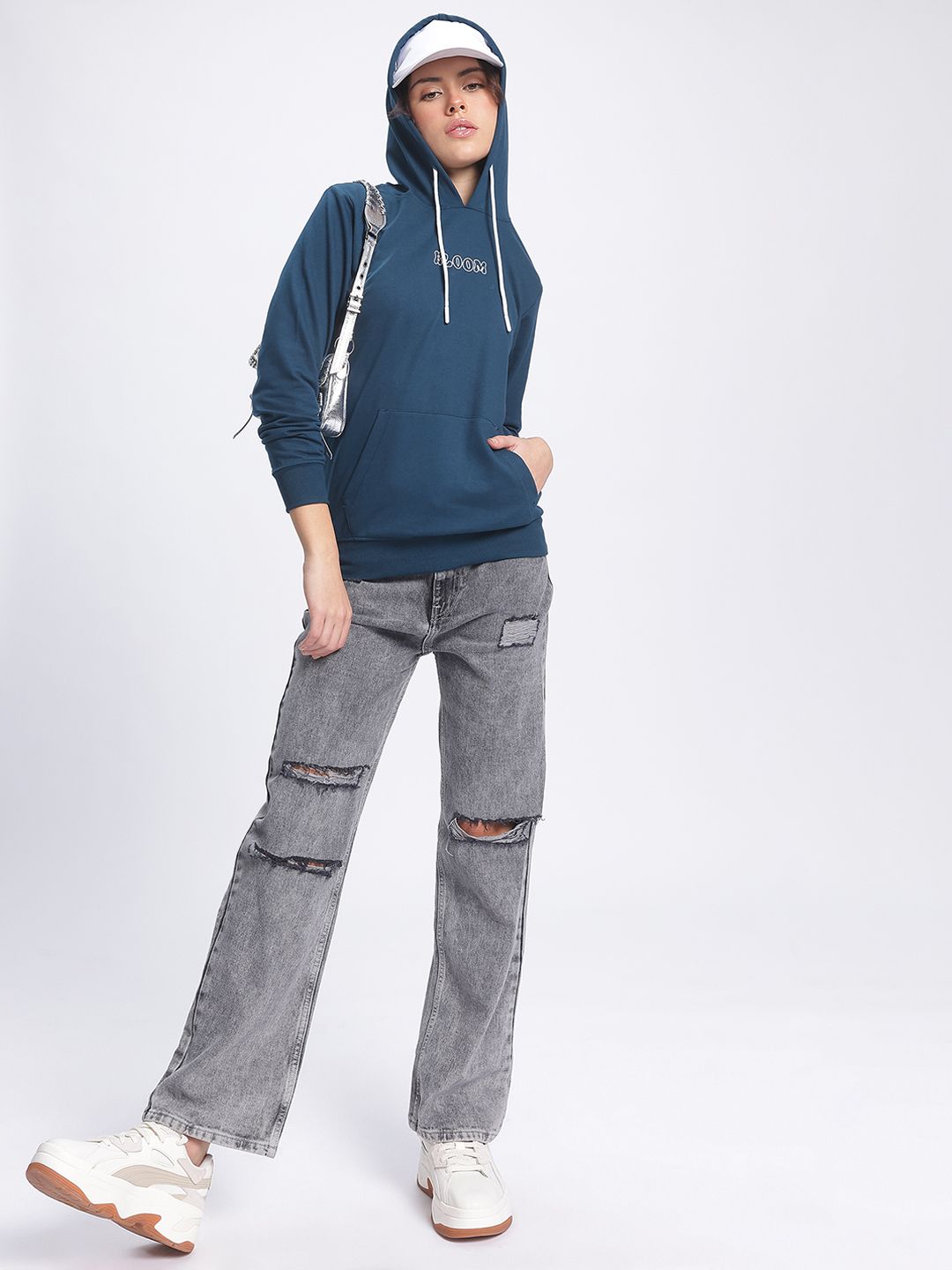 DressBerry Retro Blooms Printed Hooded Sweatshirt