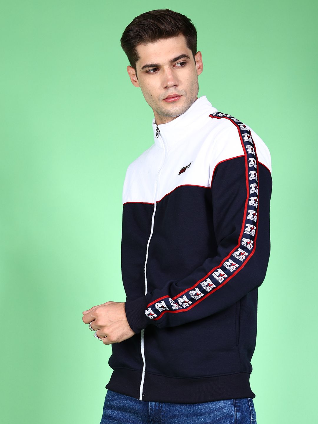 The Indian Garage Co Men Navy Blue Colourblocked Sweatshirt