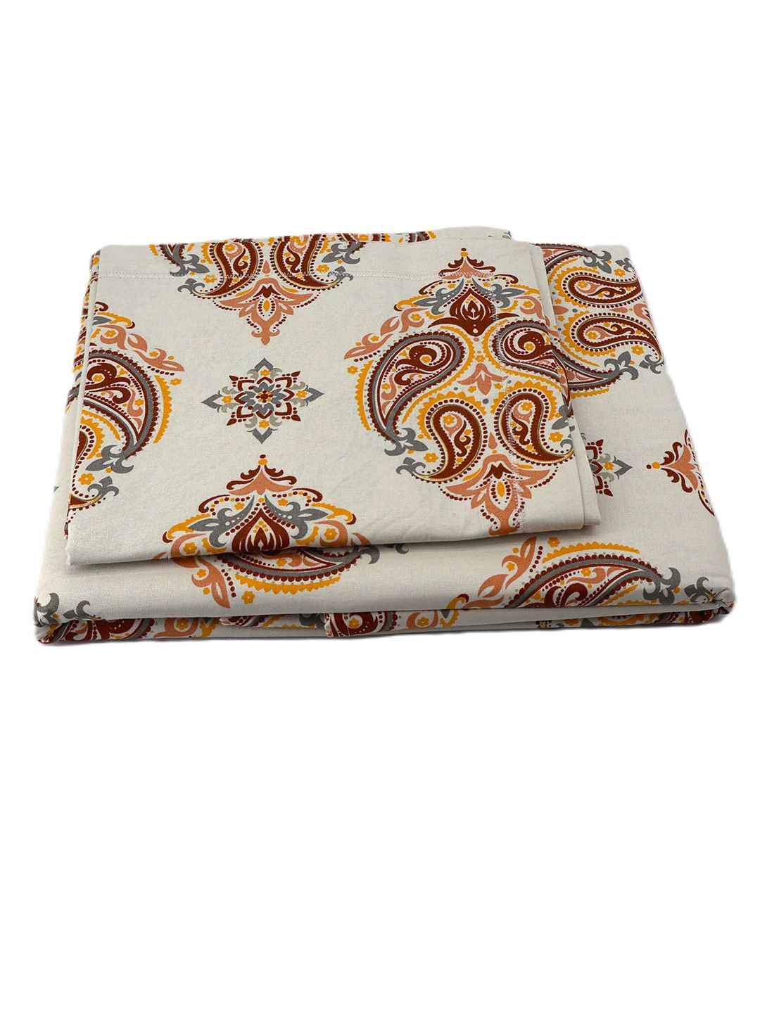 BOMBAY DYEING Cardinal Brown Ethnic 120 TC Cotton Queen Bedsheet Set-2.24 m X 2.54 m