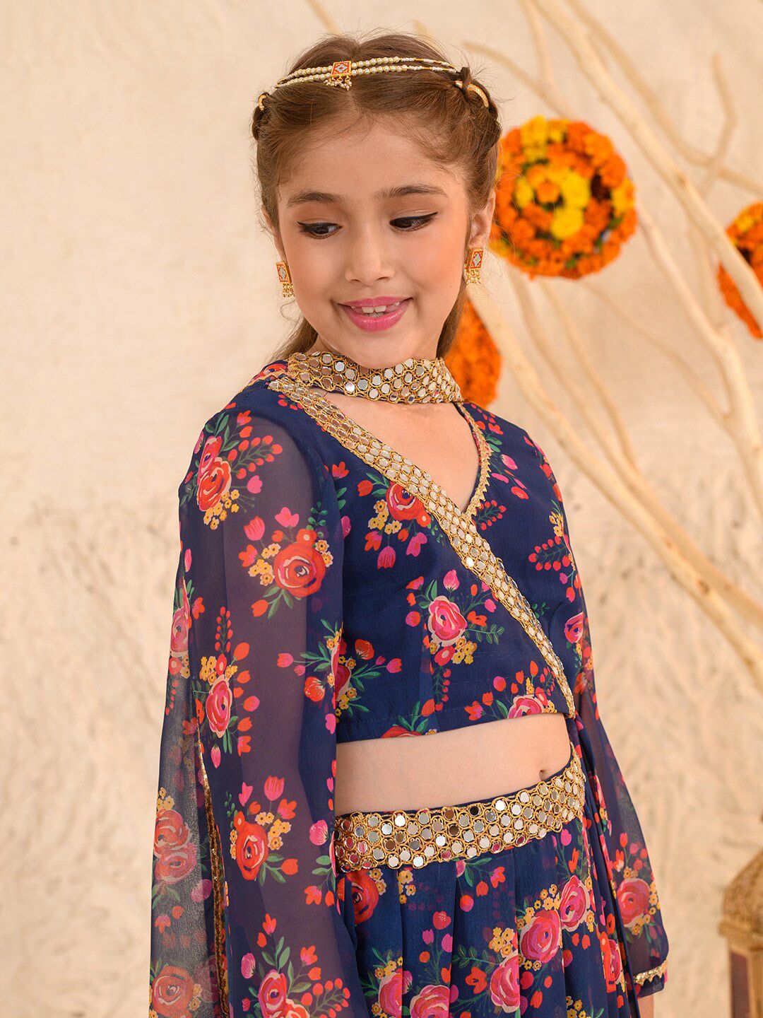 pspeaches Girls Printed Ready to Wear Lehenga & Blouse With Dupatta