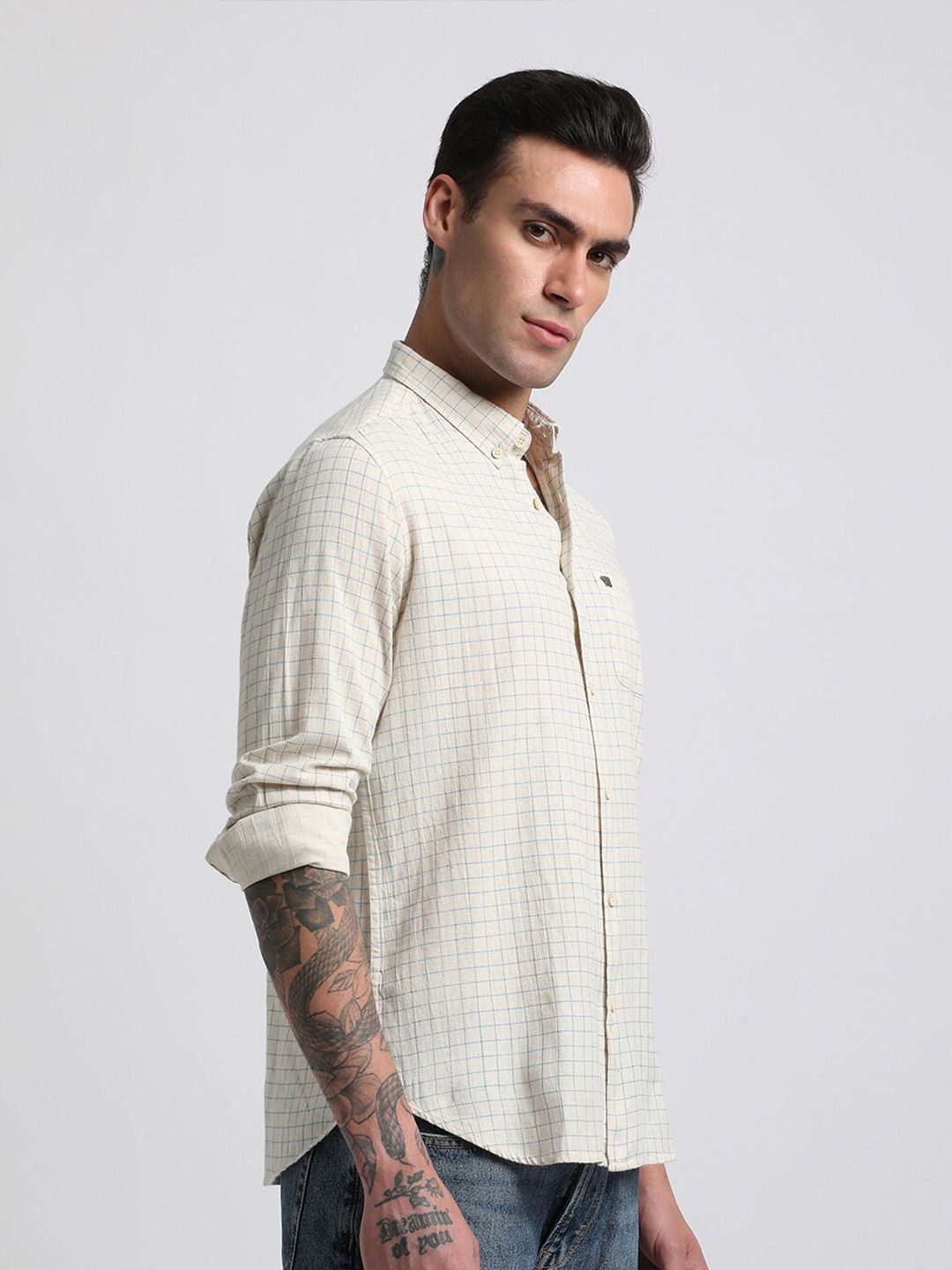 THE BEAR HOUSE Slim Fit Windowpane Checks Pure Cotton Casual Shirt