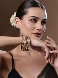 PANASH Set Of 2 Gold-Plated American Diamond Stone Studded Bangles