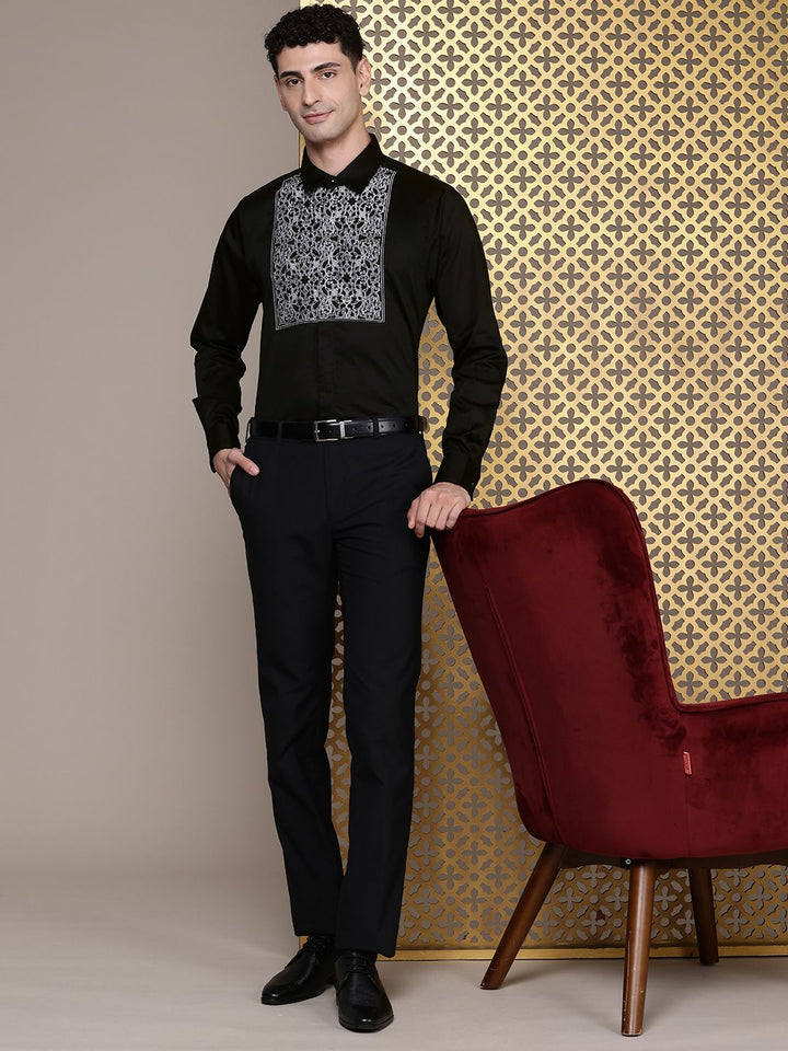 House of Pataudi Pure Cotton Ethnic Motifs Embroidered Opaque Party Shirt