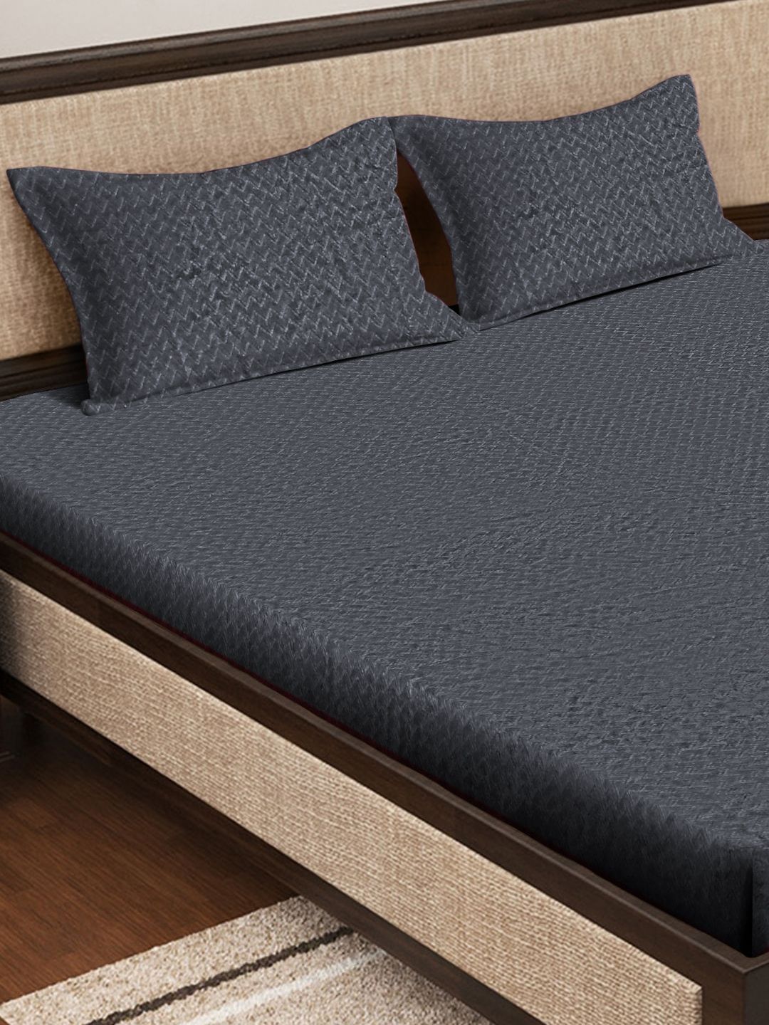 KLOTTHE Grey 300TC Woolen Double King Bedsheet With 2 Pillow Covers