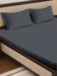 KLOTTHE Grey Abstract Woolen 300 TC King Bedsheet with 2 Pillow Covers-250X225 cm