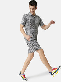 Campus Sutra Men Black & White Graphic Printed Co-Ords