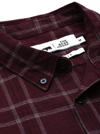 THE BEAR HOUSE Men Maroon & Grey Slim Fit Solid Casual Shirt