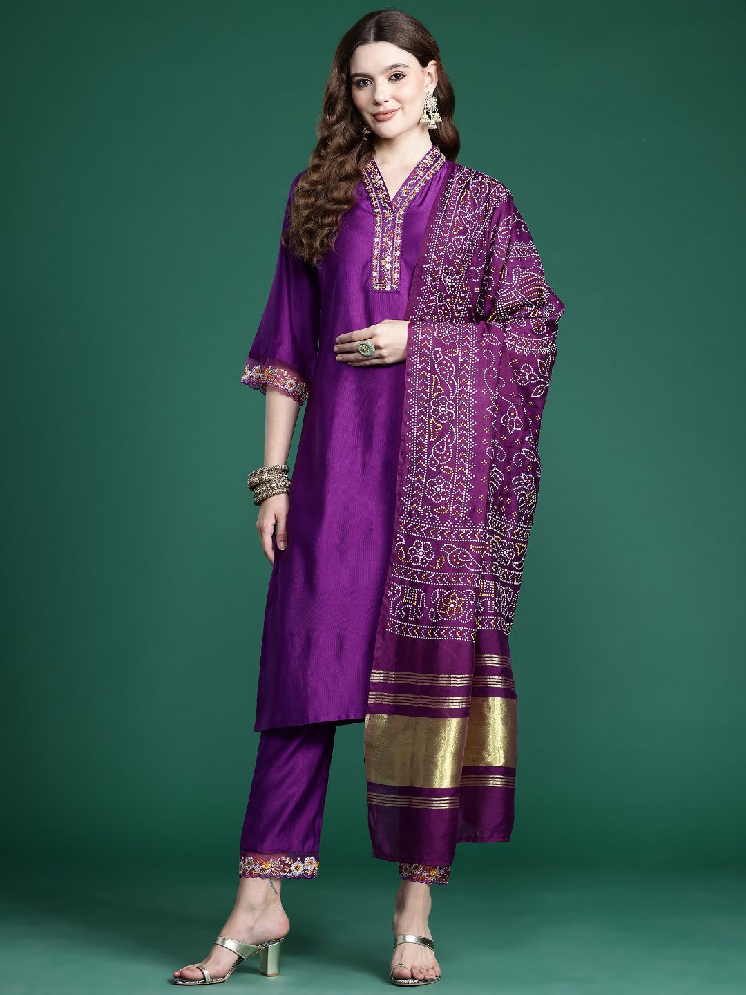 Indo Era Floral Thread Work Liva Kurta with Trousers & With Dupatta