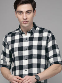 THE BEAR HOUSE Men Black Slim Fit Pure Cotton Checked Casual Shirt