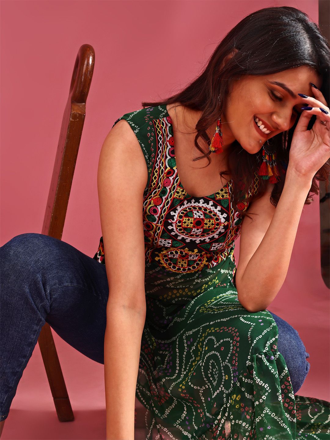 KALINI Bandhani Printed Regular Georgette A-Line Kurta