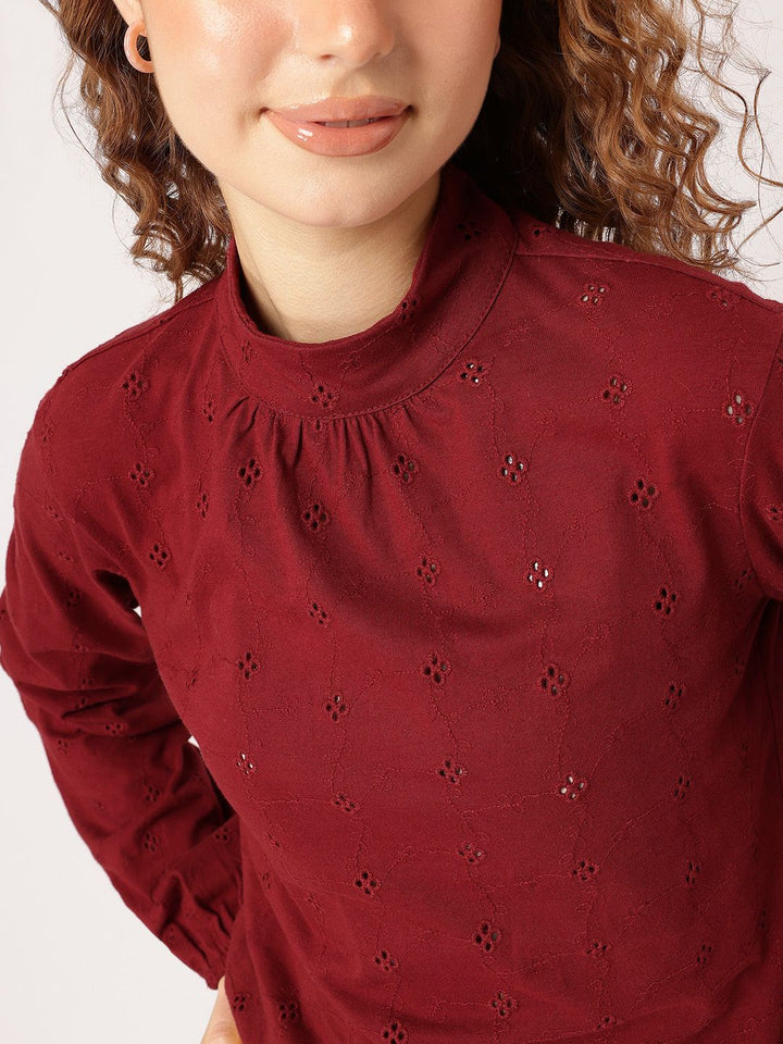 DressBerry Vintage Vibes Schiffli Embroidered Pure Cotton Top