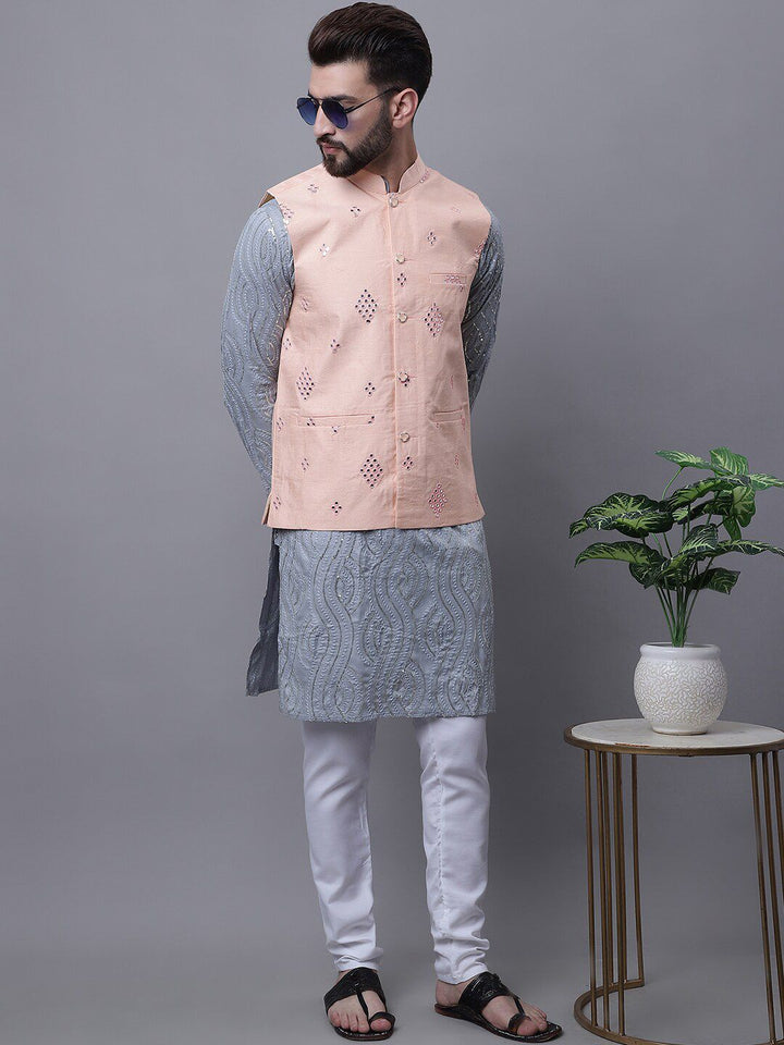 SOJANYA Lelaki Leheriya Sulam Kurta Kapas Tulen Dengan Churidar & Nehru Kurta