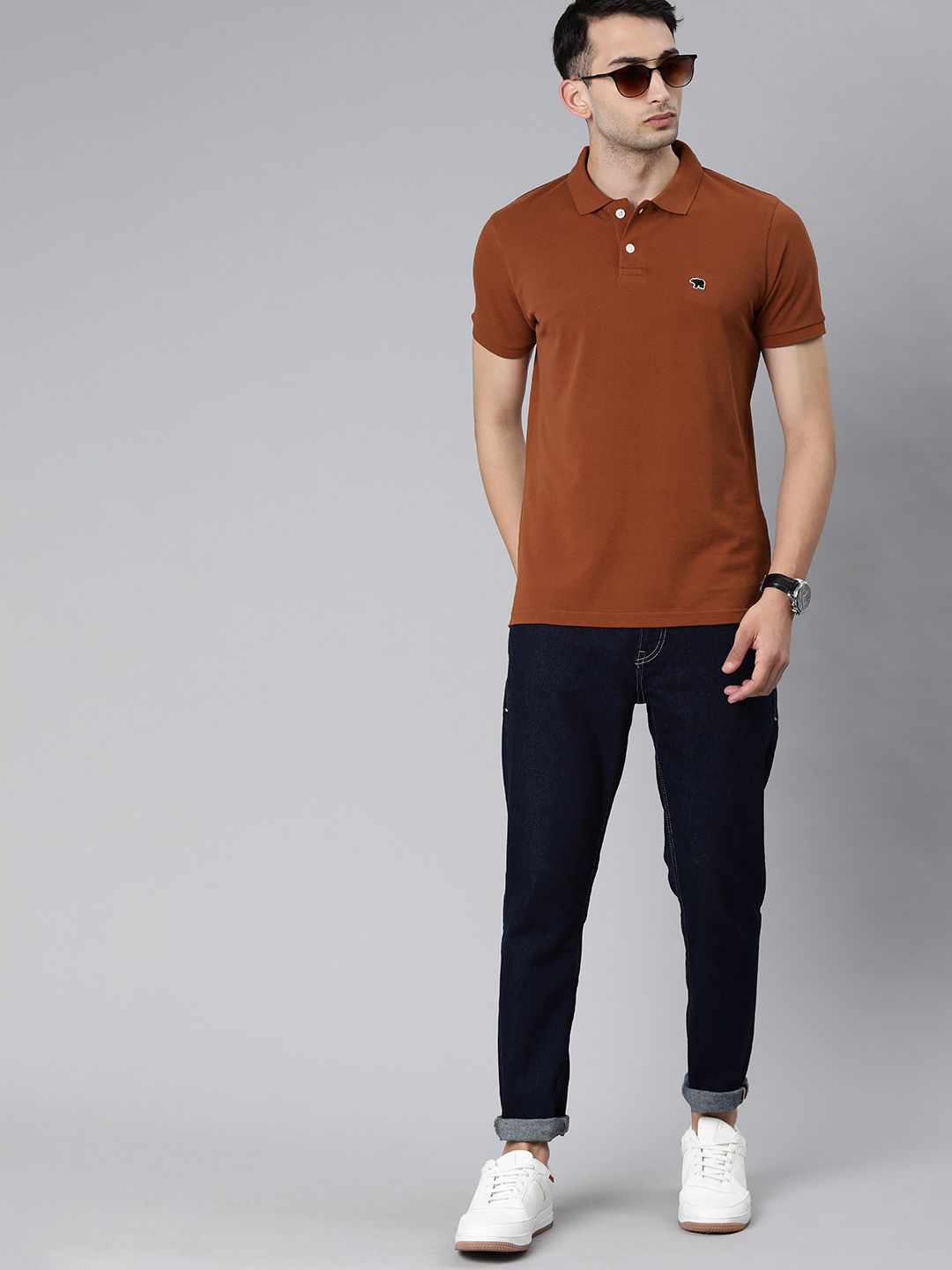 THE BEAR HOUSE Men Rust Brown Solid Polo Collar Pure Cotton T-shirt