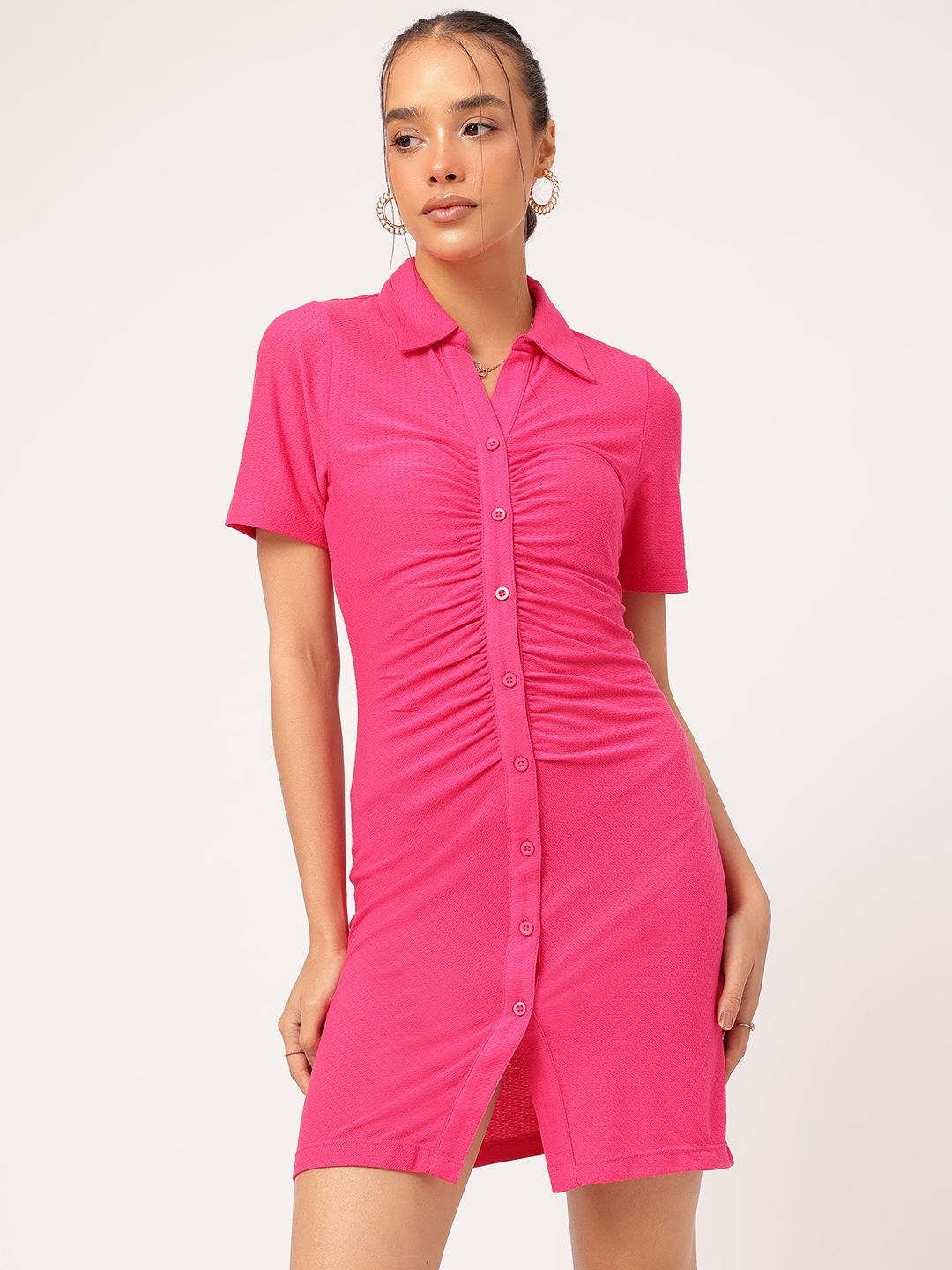 DressBerry Casual Chic Textured Knit Ruched Bodycon Mini Dress