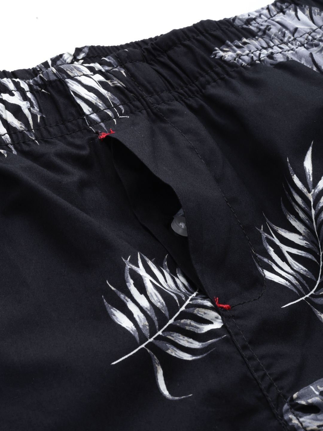 The Indian Garage Co Men Black & White Tropical Printed Lounge Pants