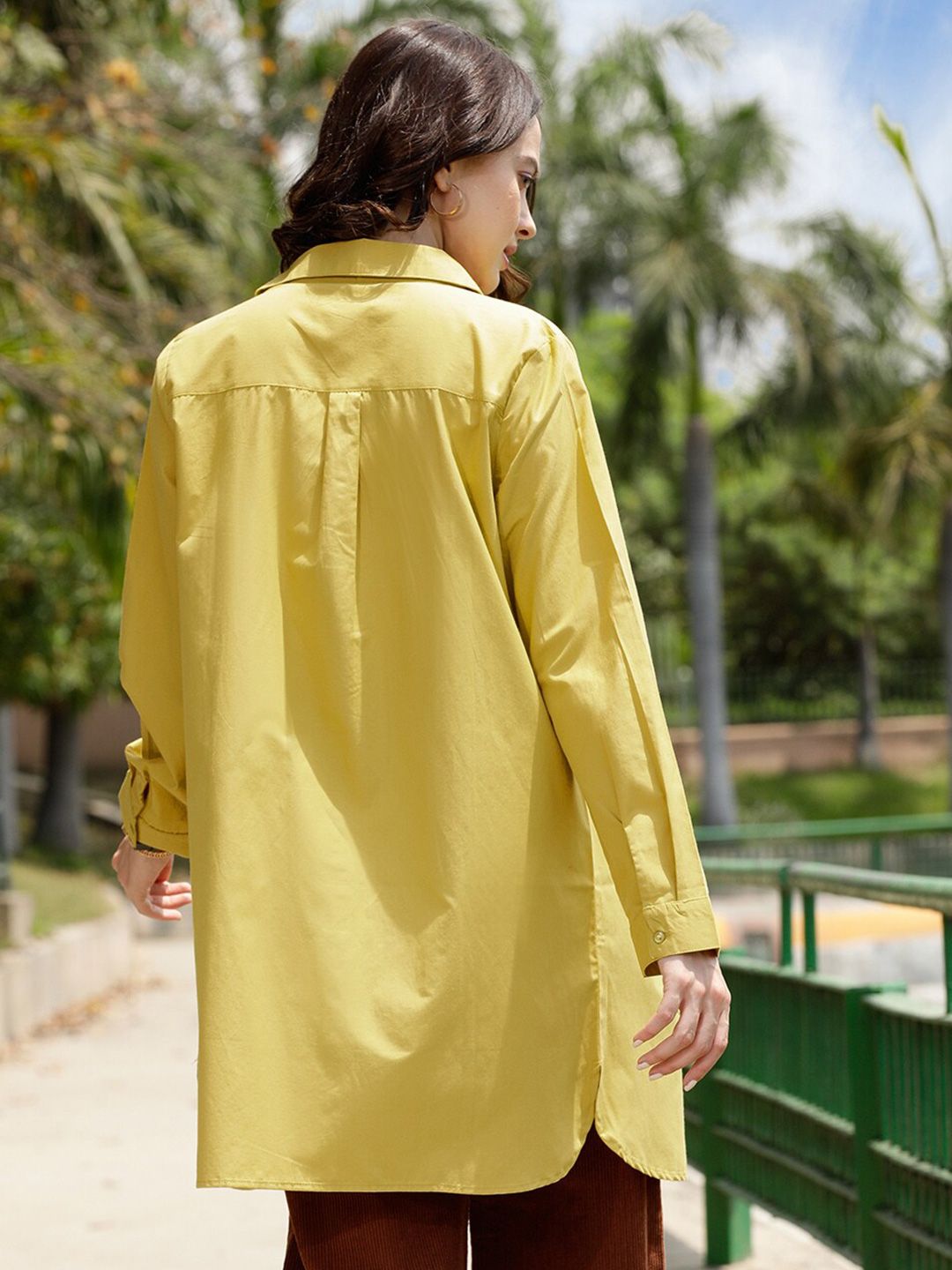 STREET 9 Yellow Comfort Oversized Pure Cotton Casual Shirt