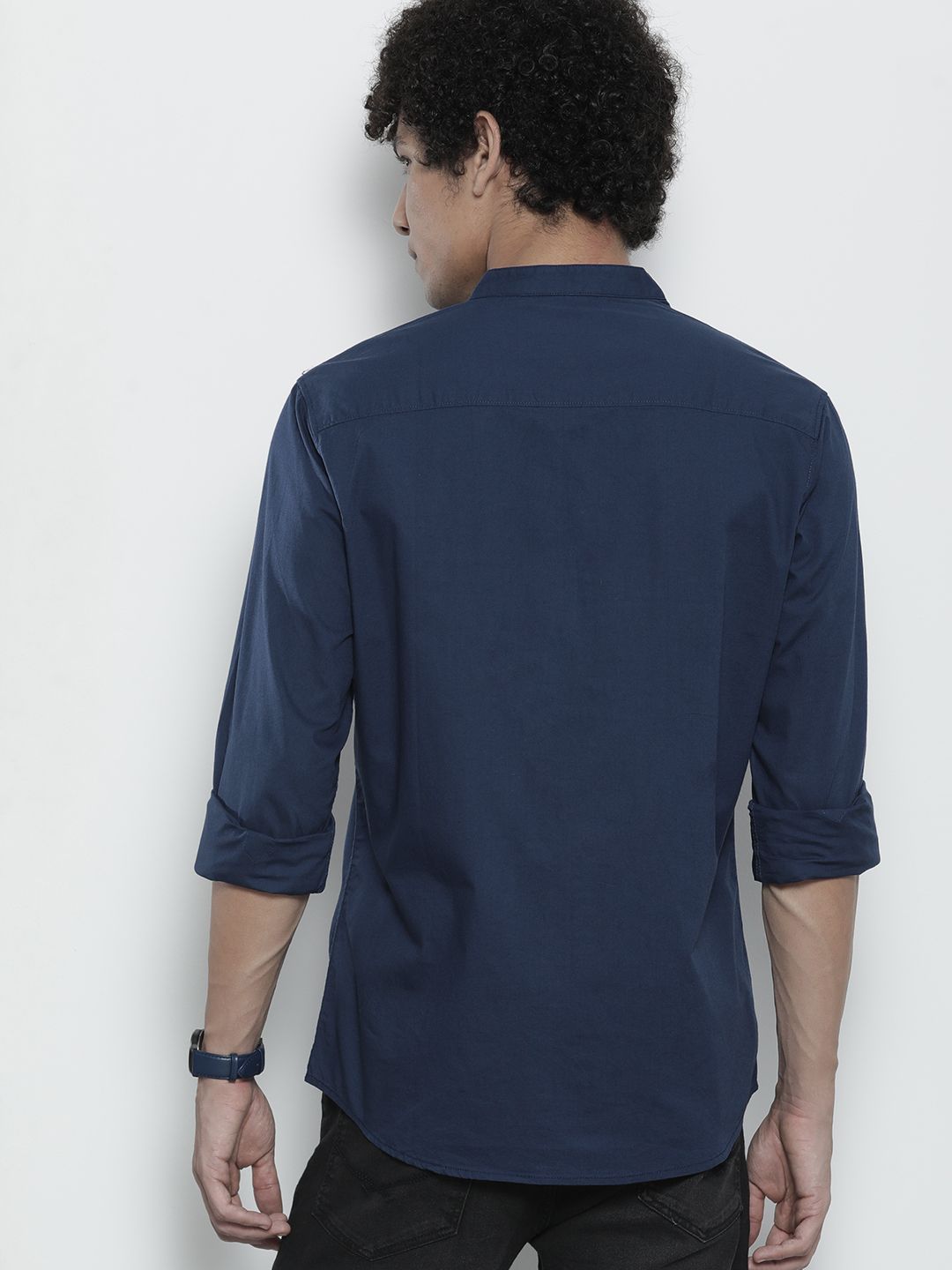 The Indian Garage Co Men Navy Blue Solid Casual Shirt