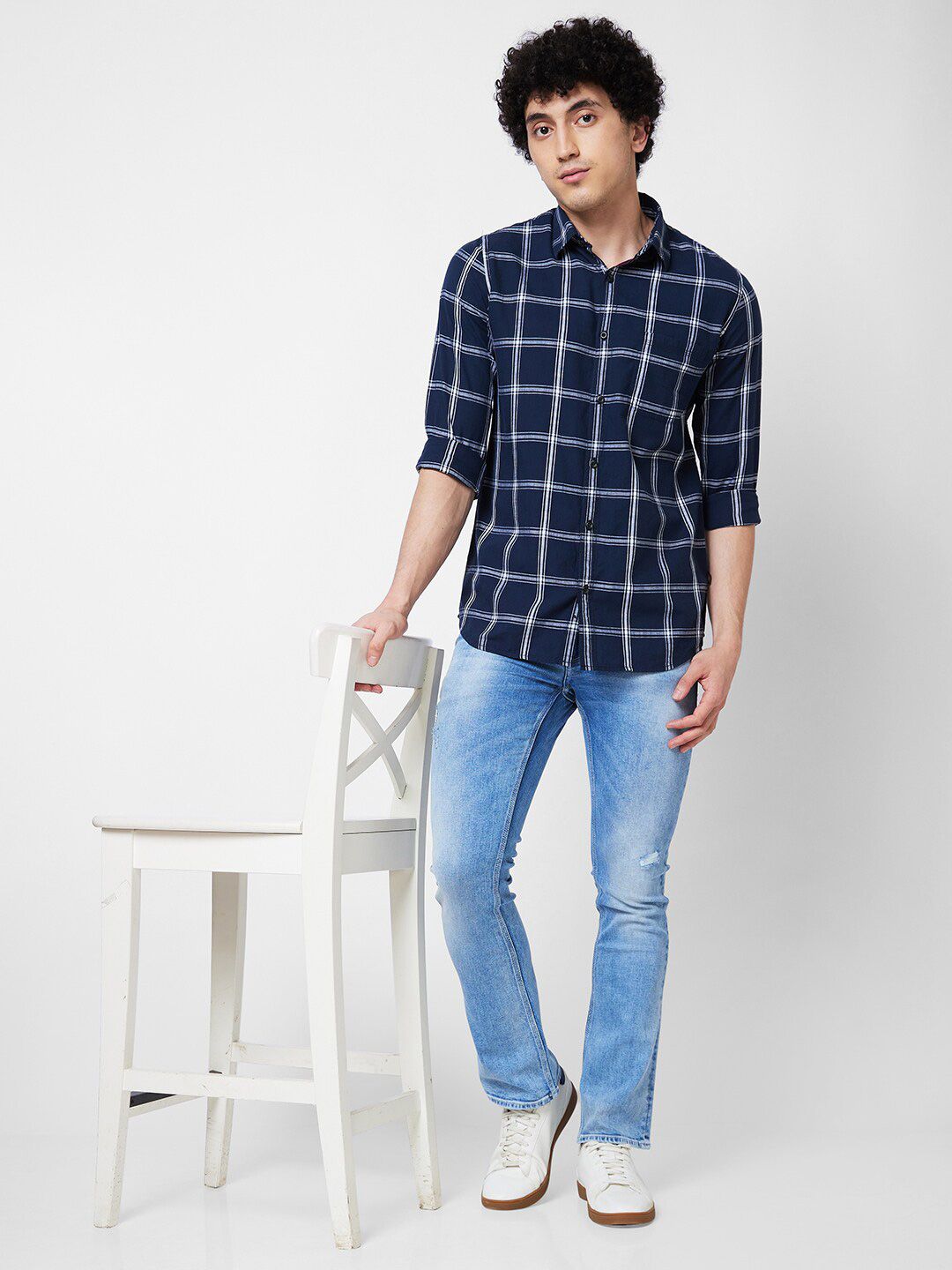 SPYKAR Spread Collar Long Sleeves Checked Regular Fit Casual Cotton Shirt