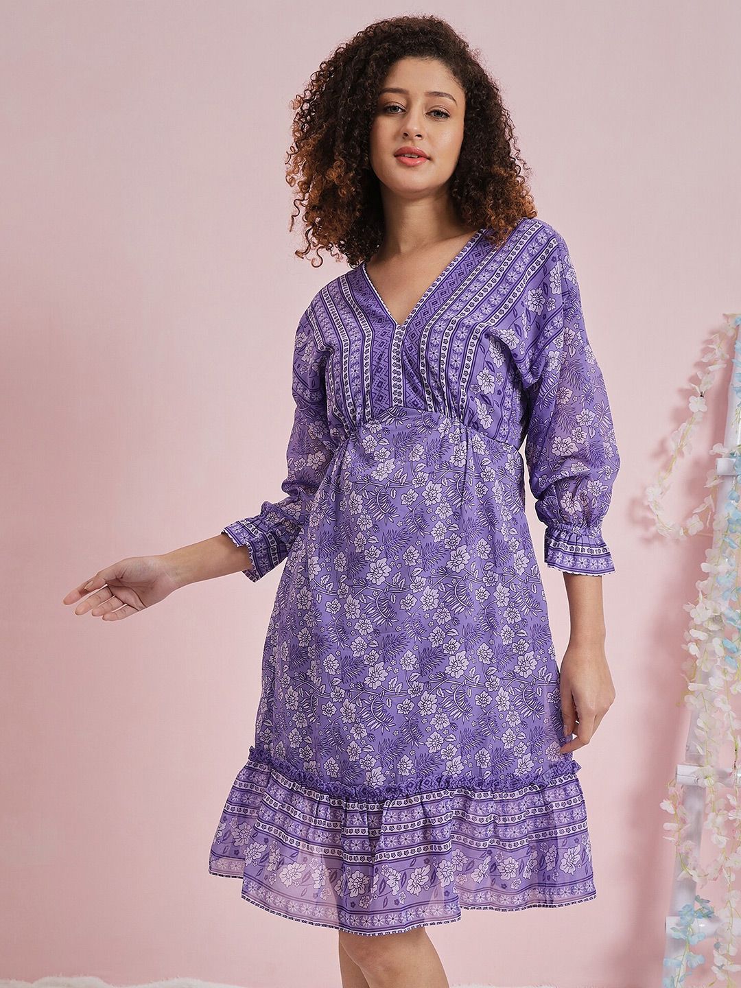 Athena Floral Printed Georgette A-line Dress