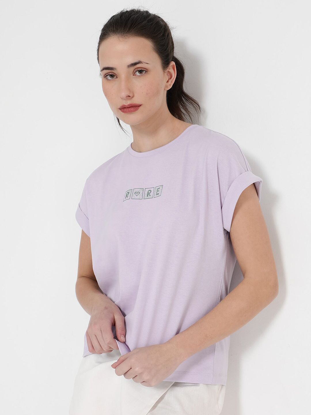 RAREISM Alexy Typography Printed Extended Sleeves Round Neck T-shirt