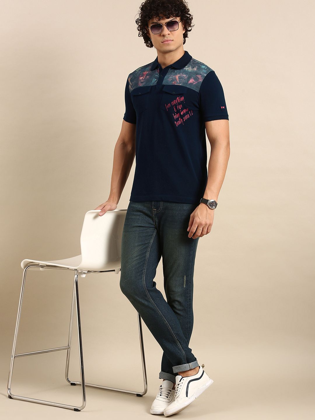 Being Human Men Typography Printed Polo Collar Pure Cotton Flap Pockets T-shirt