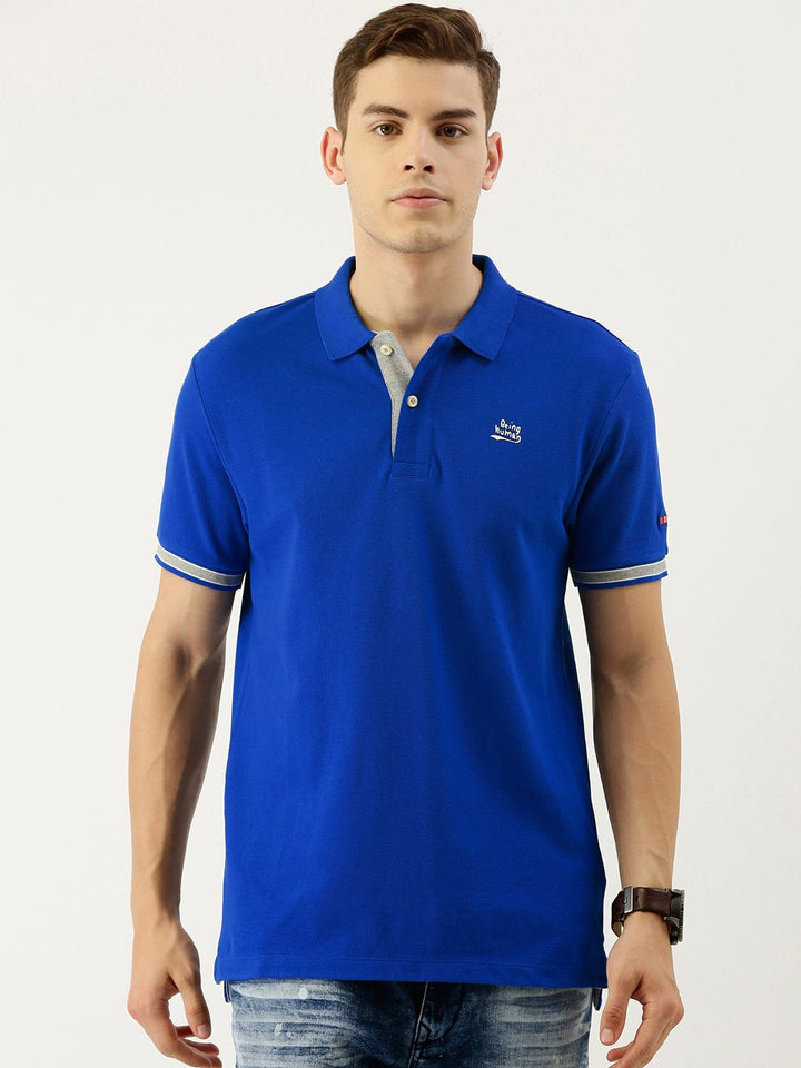 Being Human Men Blue Solid Polo Collar Pure Cotton T-shirt