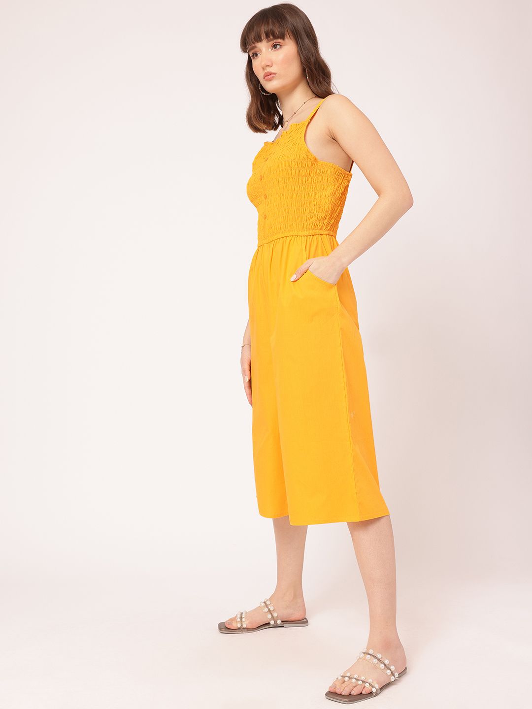 DressBerry Sunshine Styles Smocked Culotte Jumpsuit