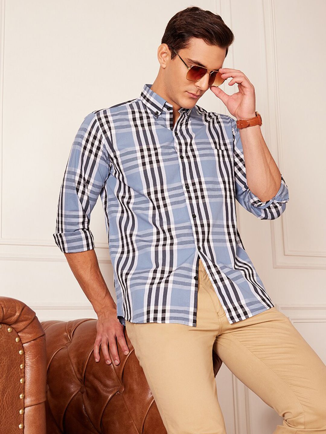 DENNISON Smart Tartan Checks Checked Button-Down Collar Cotton Casual Shirt