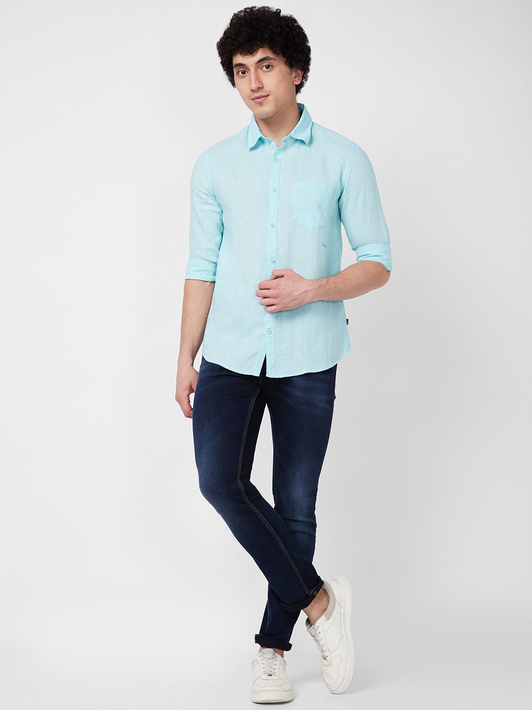 SPYKAR Spread Collar Linen Casual Shirt