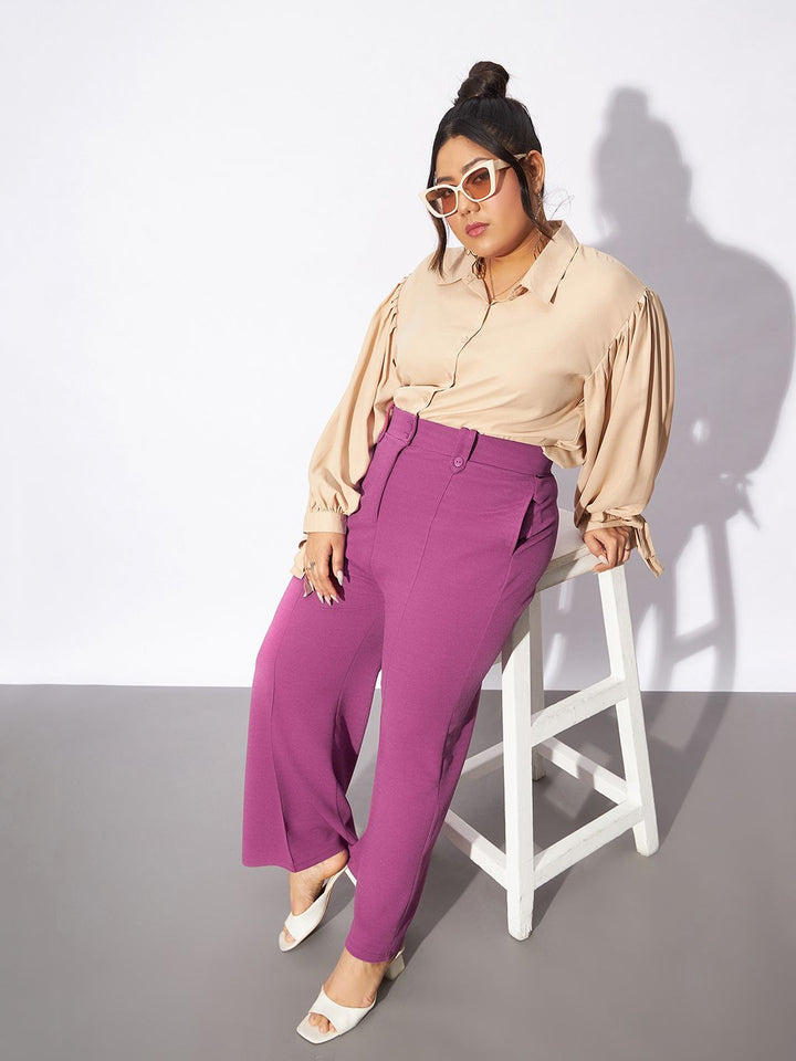 SASSAFRAS Curve Women Plus Size Pink Straight Fit Bootcut Trousers