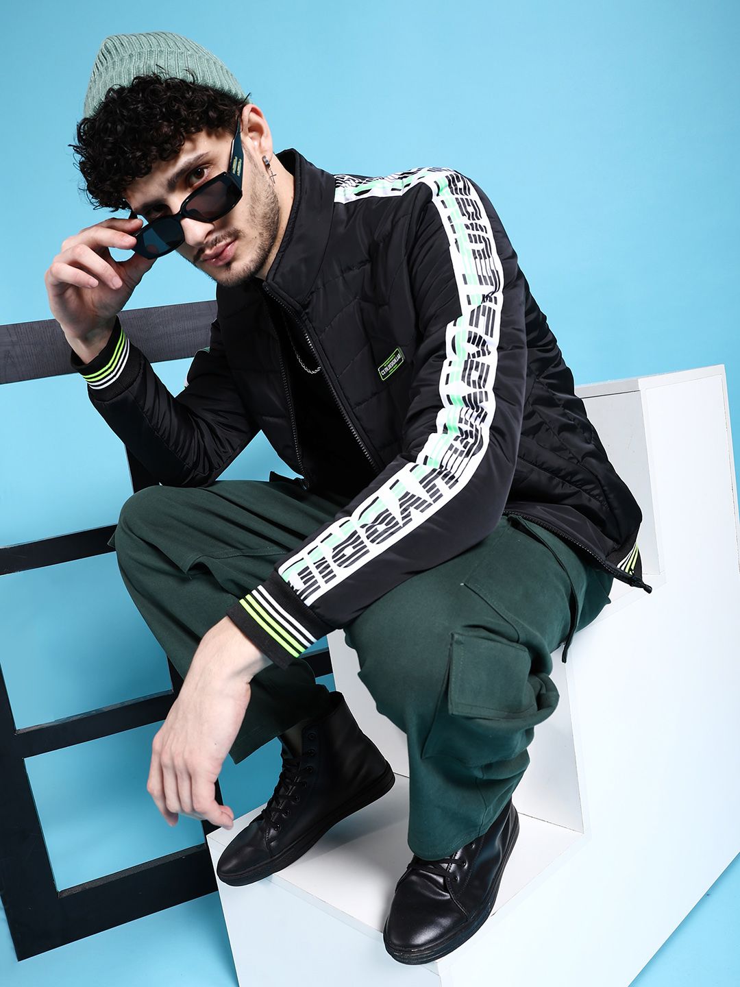 The Indian Garage Co Men Black Outdoor Bomber Jacket