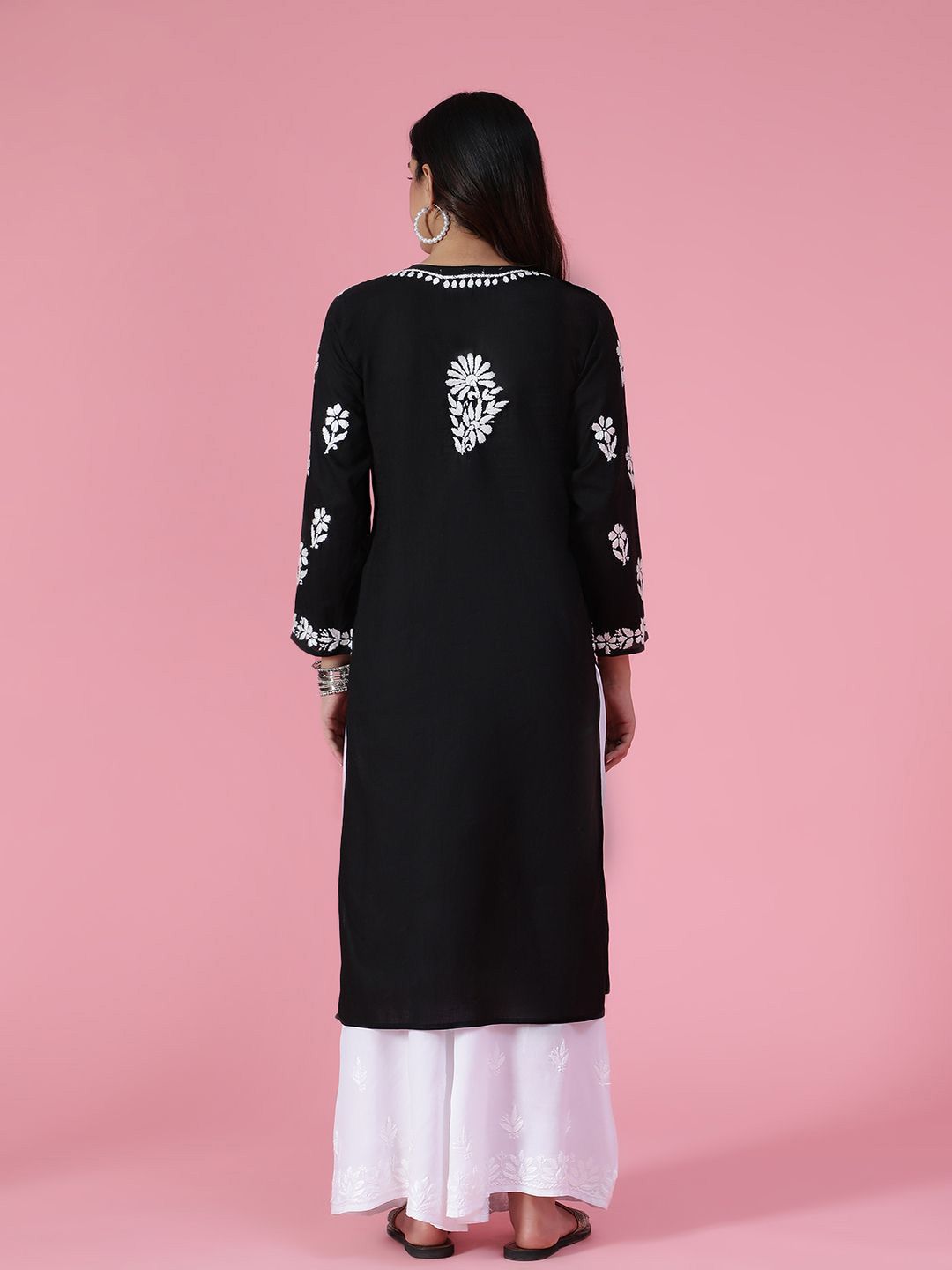 House of Chikankari Women Black Cotton Chikankari Embroidered Kurta