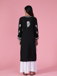House of Chikankari Women Black Cotton Chikankari Embroidered Kurta