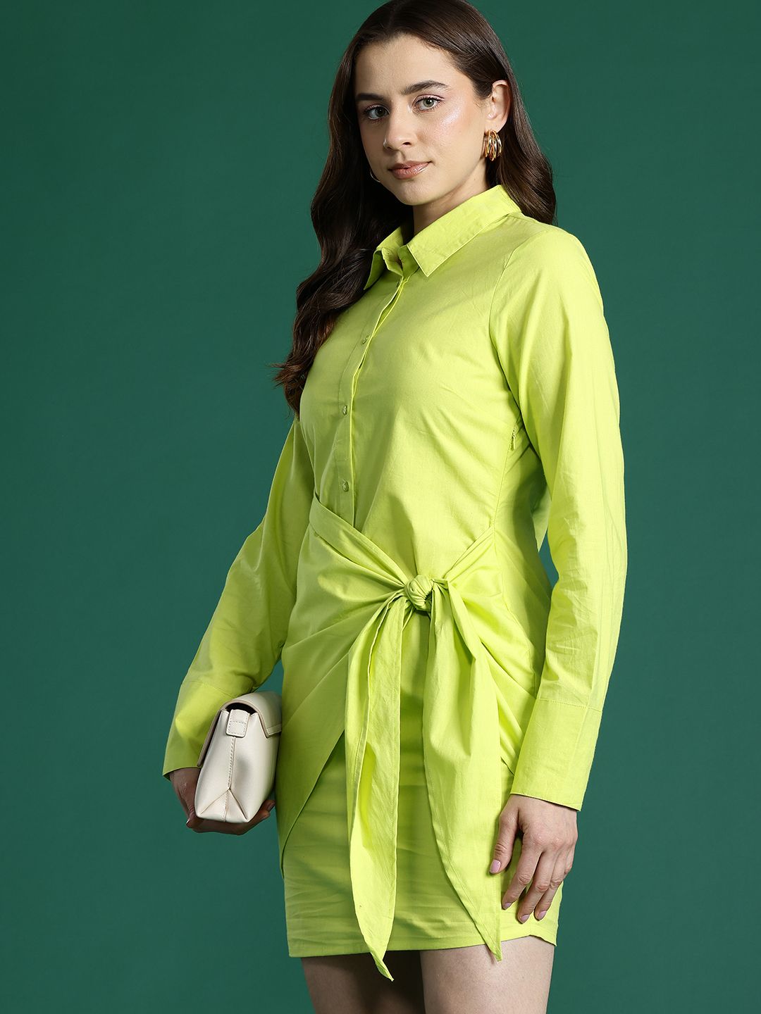 Dressberry Pure Cotton Wrap Tie-Up Shirt Mini Dress
