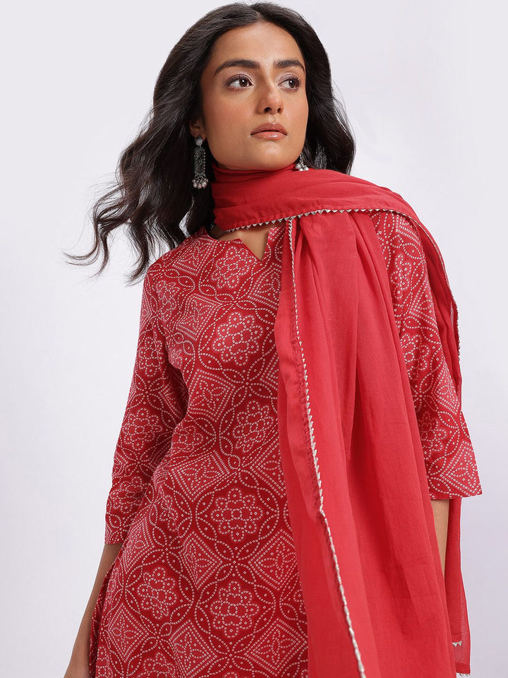 Anouk Bandhani Printed Cotton Kurta with Trousers & With Dupatta