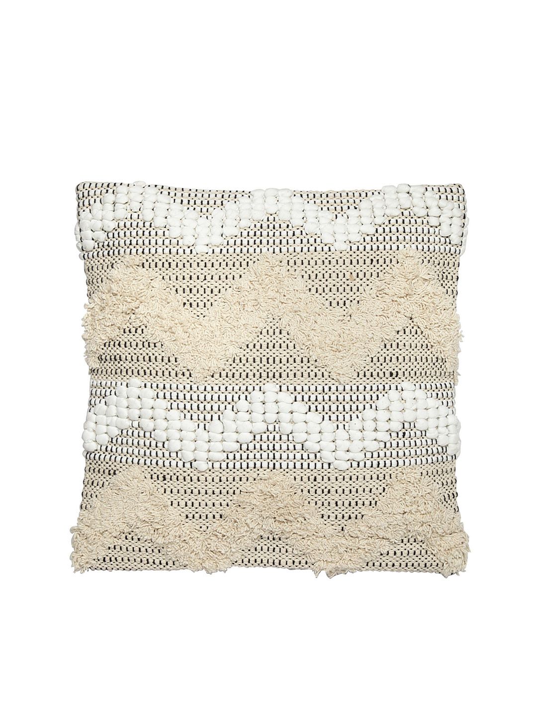 HOSTA HOMES Beige & White Set of 2 Self Design Square Cushion Covers