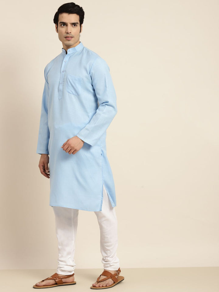 Anug by SOJANYA Men Blue Band Collar Kurta