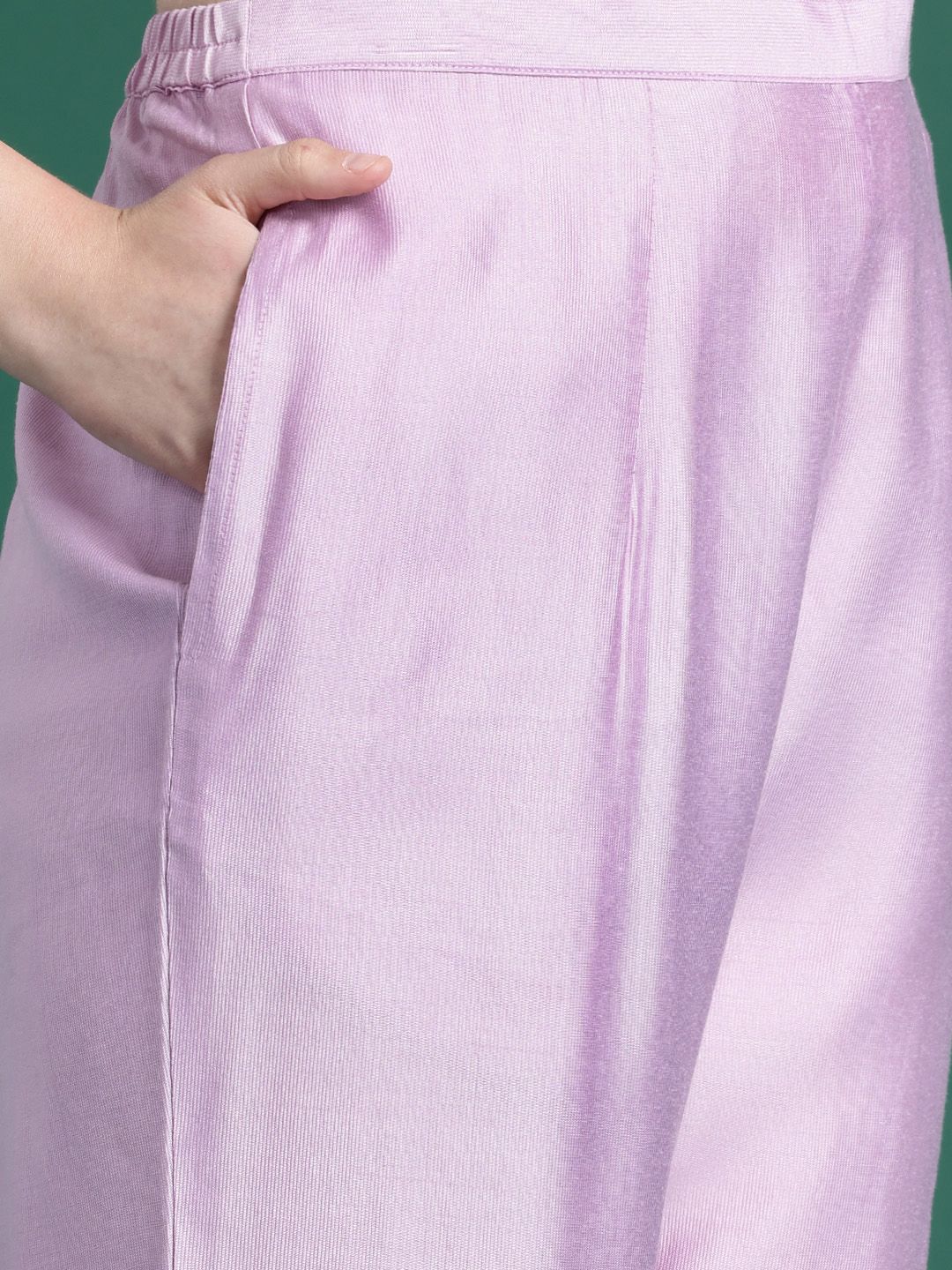 Indo Era Yoke Design Mirror Work Liva Kurta With Trousers & Dupatta