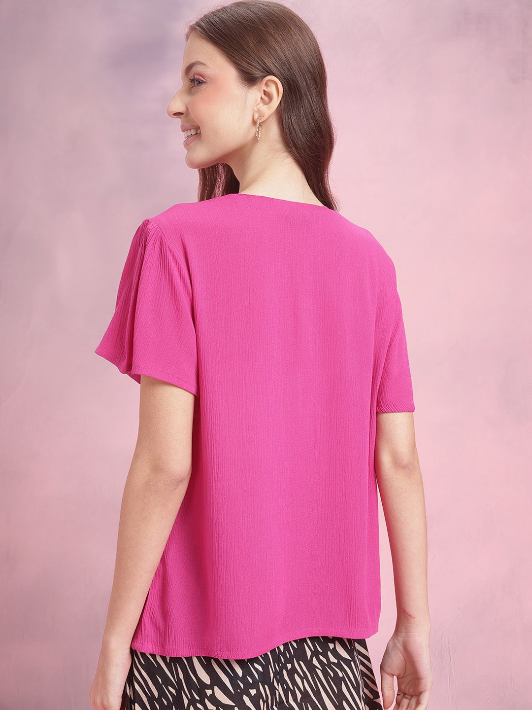 DressBerry Crinkled Cheesecloth Textured Lace Insert Top