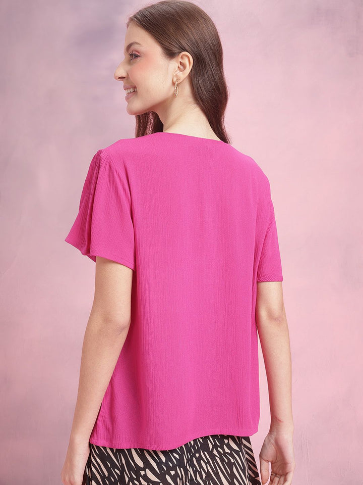 DressBerry Crinkled Cheesecloth Textured Lace Insert Top