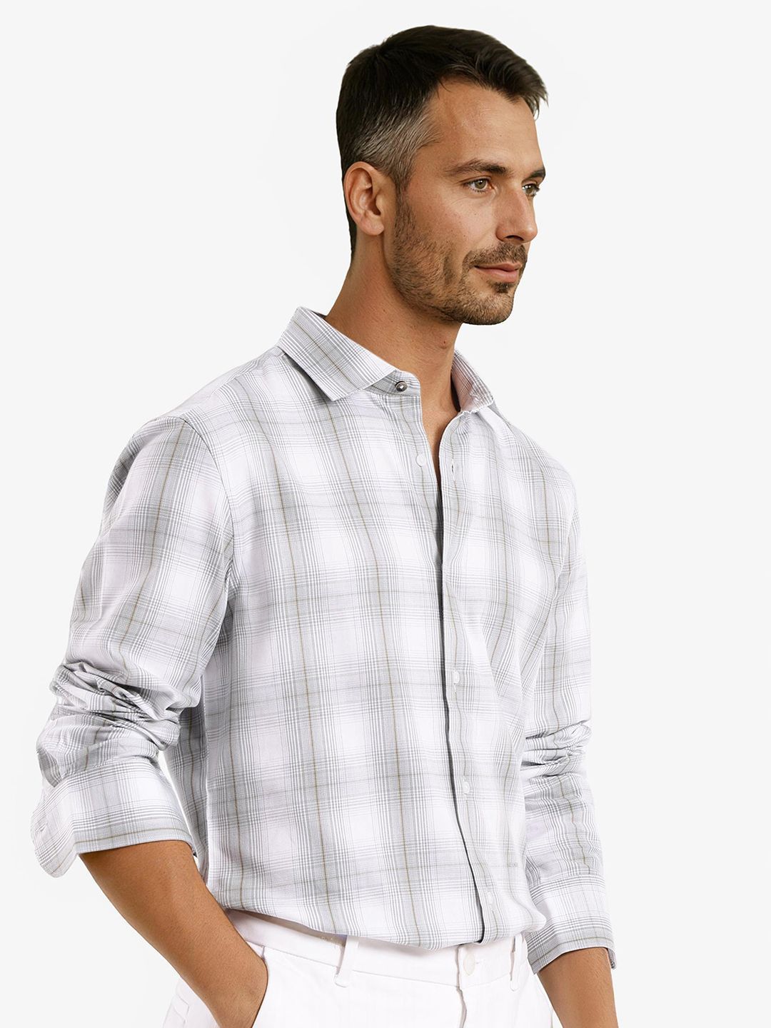 RARE RABBIT Men Comfort Spread Collar Checked Cotton Casual Shirt