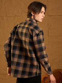 DENNISON Men Double Pocket Drop Shoulder Oversized Cotton Checked Shacket