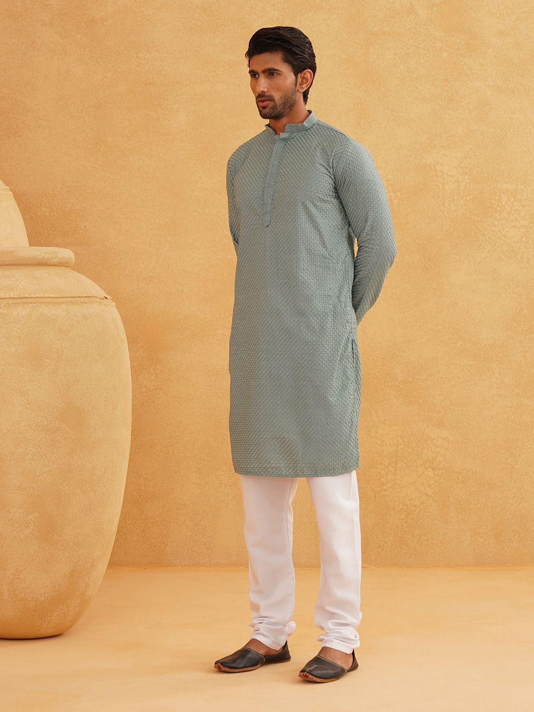 SOJANYA Geometric Embroidered Thread Work Pure Cotton Straight Kurta with Churidar