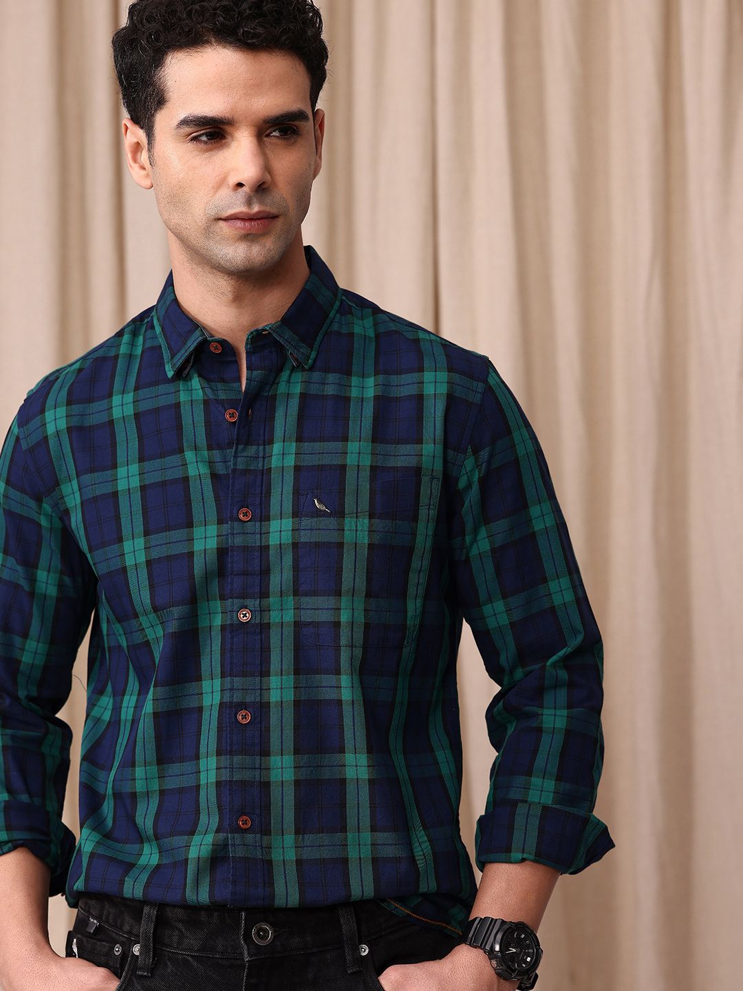 Mr Bowerbird Men Tailored Fit Tartan Checks Opaque Pure Cotton Casual Shirt