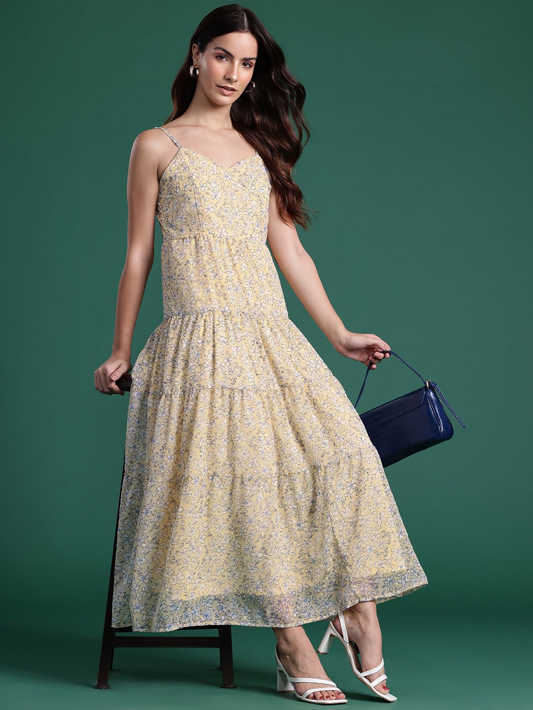 DressBerry Floral Print Tiered A-Line Maxi Dress