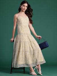 DressBerry Floral Print Tiered A-Line Maxi Dress