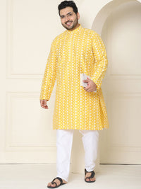 SOJANYA PLUS Lelaki Sawi Kuning & Putih Chikankari Sulam Kurta