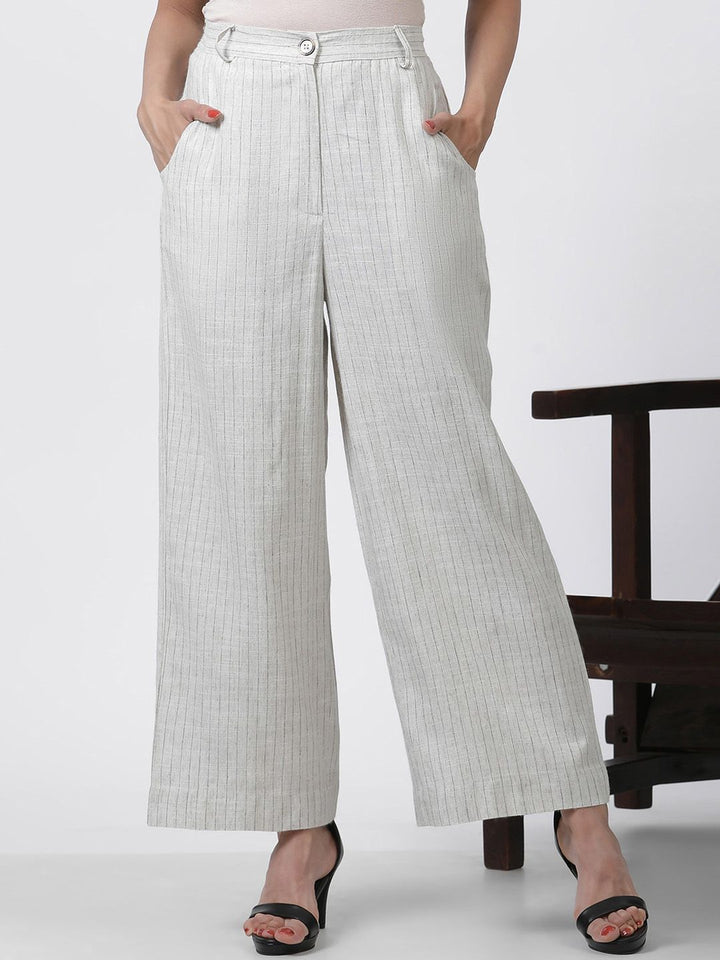 W Women Striped Mid-Rise Straight Fit Parallel Trouser
